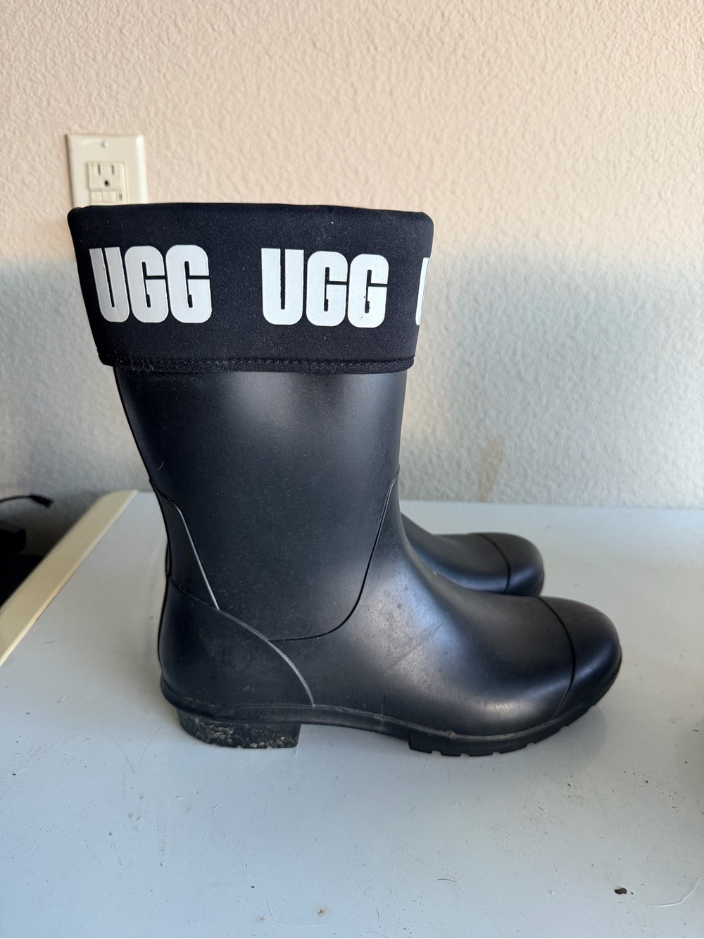 UGG Black Logo Cuff Waterproof Rain Boots
